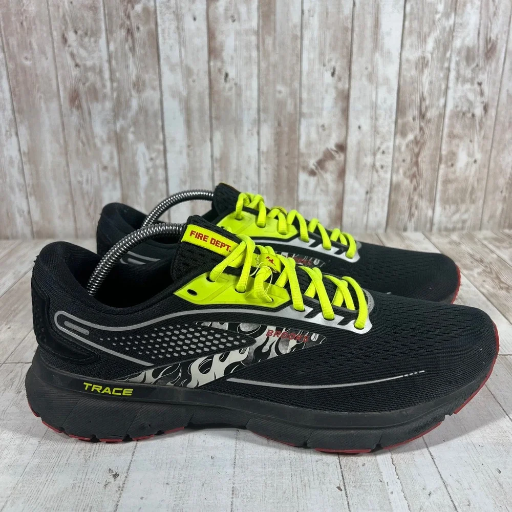Brooks Trace Fire Dept Men Running Shoes Black Yellow 1103881D011 Size 10.5
